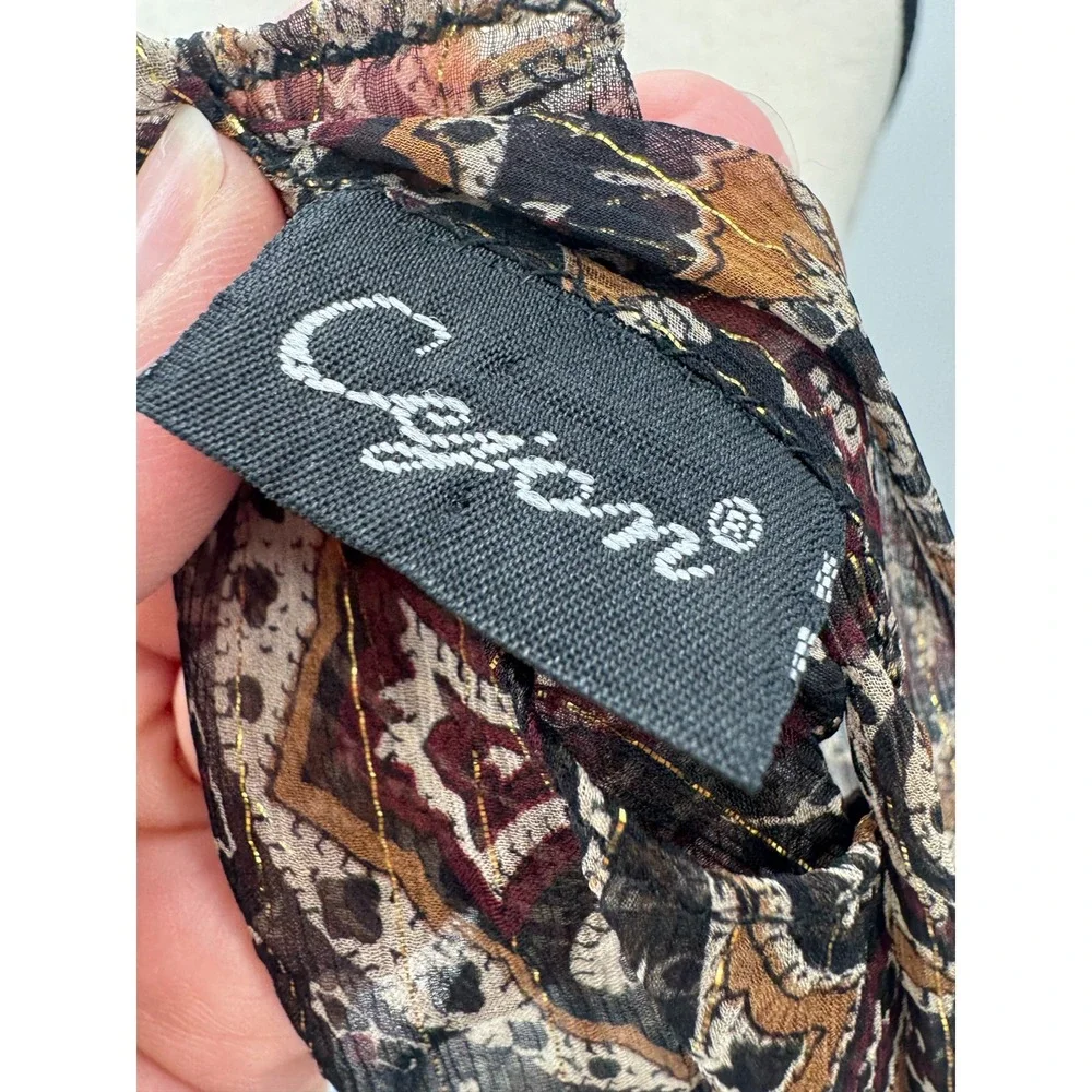 Cejon Brown Gold Silk Paisley Scarf Wrap Boho Earthy Lightweight Sheer Shawl